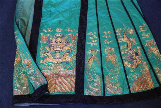 Two Chinese embroidered silk skirts, early 20th century,